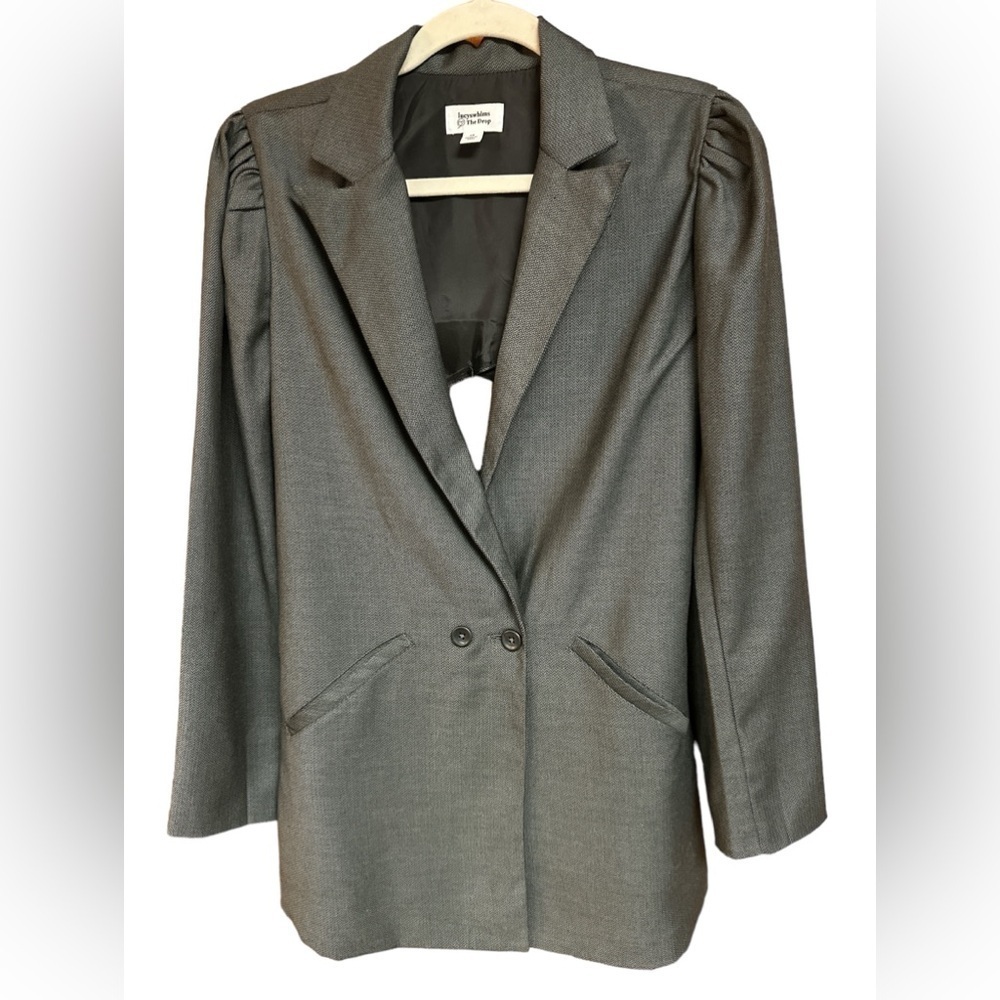 Lucyswhims The Drop Dark Grey Houndstooth Cutout Back Blazer Pleated Shoulder XS
